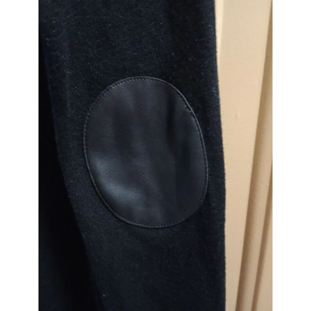 Evolution by Evrys Black Wide Cowl Neck Sweater Dress Leather Elbow Patches M - Picture 4 of 5